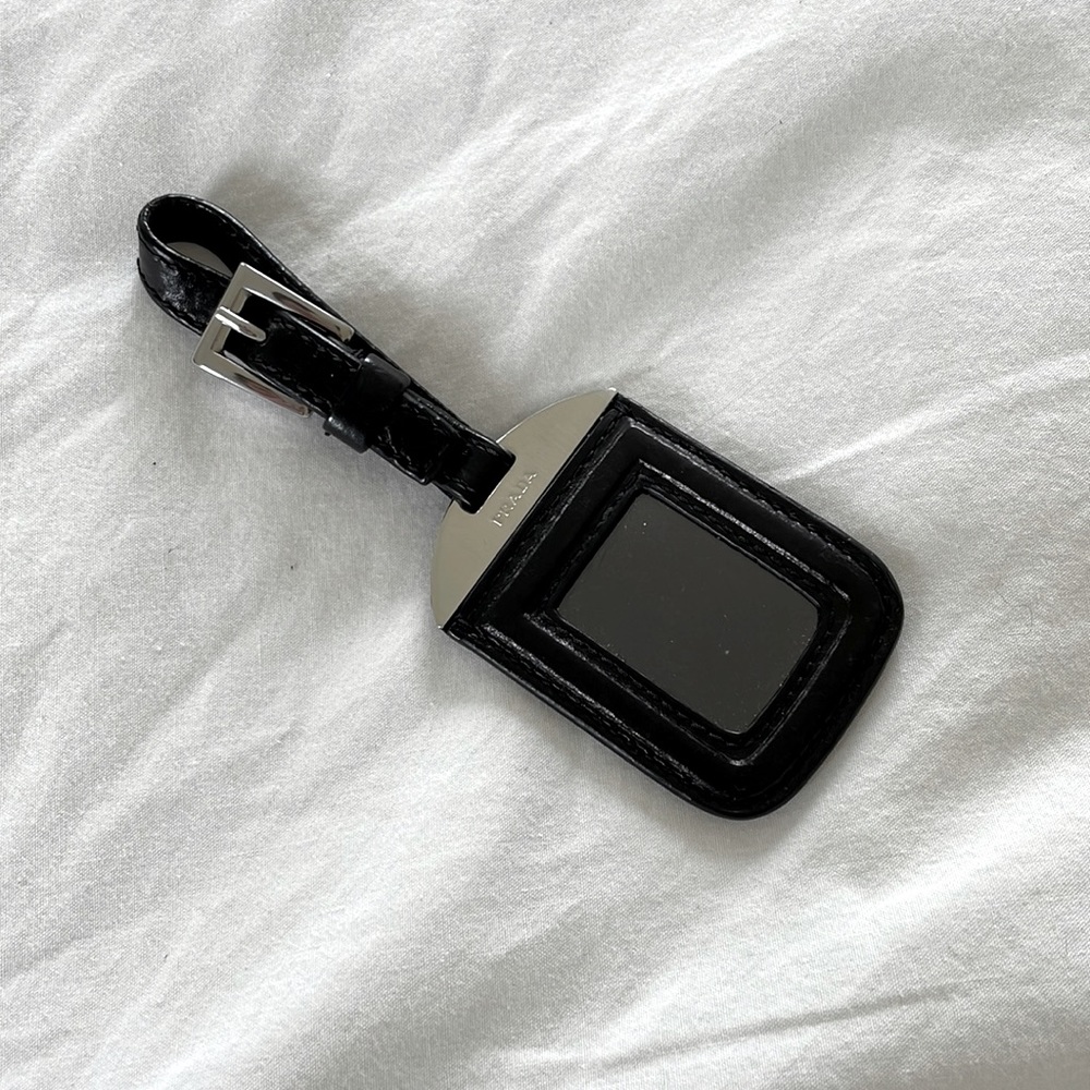 Prada small luggage or bag tag, black leather